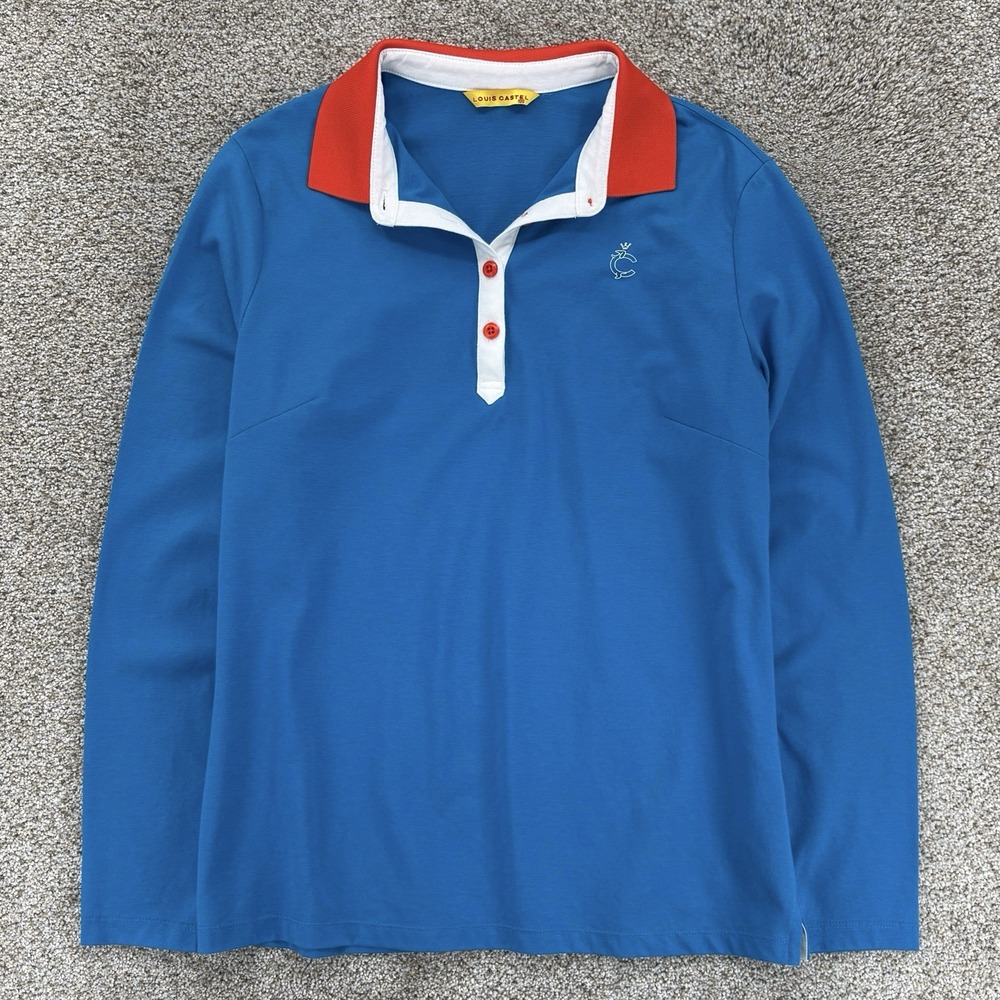Louis Castel Long Sleeve Polo Womens 100‎ (M) Blue Embroidered Crest Golf Luxury